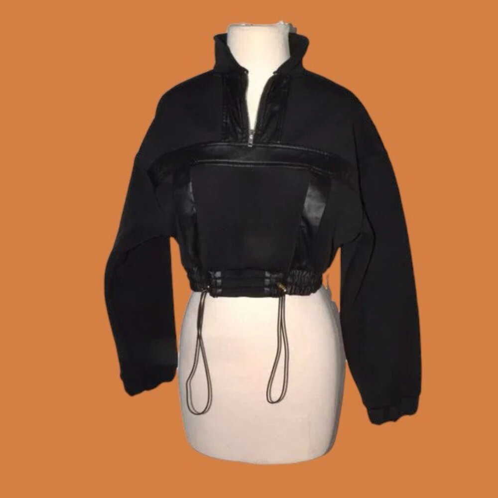 EUC Fashion Nova Crop Quarter Zip Jacket Drawstring Waist